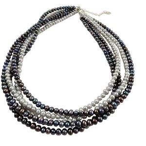 Pearl necklace multi strand genuine pearls sterling silver 5 strand